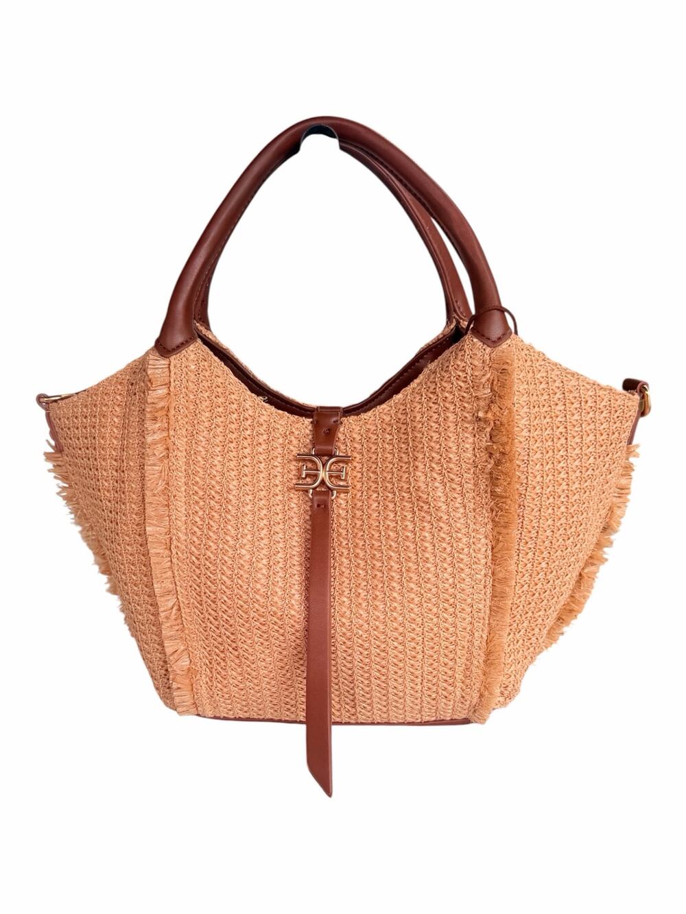 Sam Edelman Irina Large Raffia Woven Tote Bag Cognac NWT Crossbody Strap